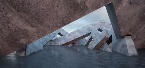 Poster - Abstract white and concrete interior. 3D illustration and rendering.
