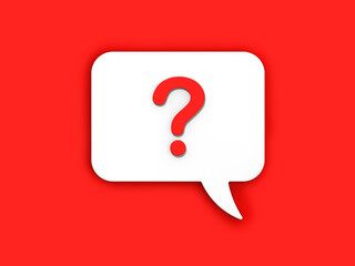 Fototapete - Red question mark on a white message board. Emergency signal. Question notification. Message on a red background. Horizontal image. 3D image. 3D rendering.