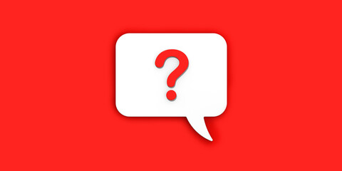 Fototapete - Red question mark on a white message board. Emergency signal. Question notification. Message on a red background. Horizontal image. Banner for insertion into site. 3D image. 3D rendering.