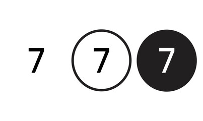 seven 7 number icon black outline for web site design 
and mobile dark mode apps 
Vector illustration on a white background