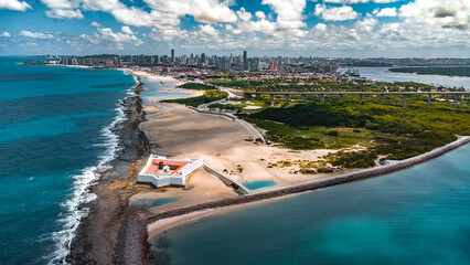 Wall Mural -  Paisagem Natal Litoral Praia Mar Rio Grande do Norte Oceano Atlântico Rio Natureza Drone Aéreo Azul Ondas Viagem Férias Viajar Turismo Ponte Corais Tropical Sol Baía