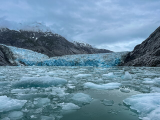 Wall Mural - Chunks of ice float near the face of Dawes Glacier in Endicott Arm as seen from the water level