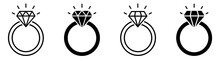 Diamond engagement ring icon set. Ring with gemstone. Ring Diamond Engagement. Wedding ring with diamond icon.