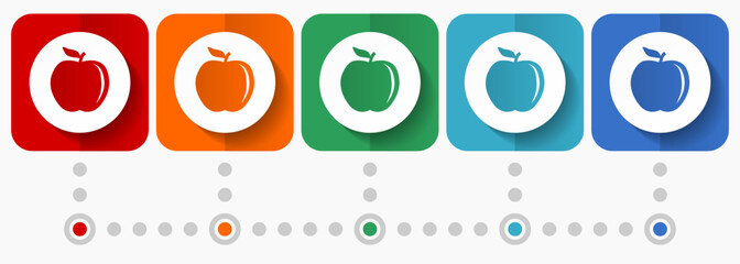 Leinwandbilder - Apple vector icons, infographic template, set of flat design fruit symbols