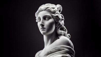 illustration of a renaissance marble statue of selene. she is the goddess of the moon. selene in gre