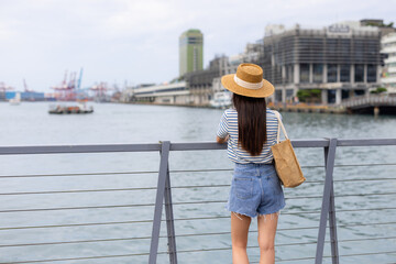 Tourist woman look at the sea in Keelung of Taiwan