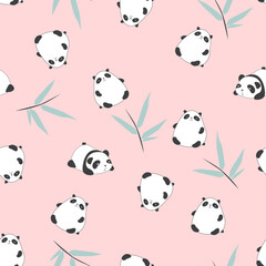 Vector. Hand-drawn pattern with pandas and bamboo branches. Cute pandas, bamboo. Children's wallpaper. Designer print. Printing on fabric. Kawaii animals.