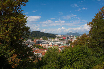 Wall Mural - The city of Ljubljana in central Slovenia viewed from Castle Hill
