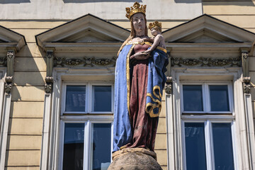 Sticker - Madonna with the Child statue in historic part of Cieszyn town, Poland