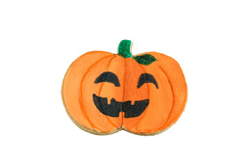 Wall Mural - pumpkin-shaped butter cookie with a smile (png).