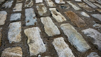 Closeup of pavement with stone bricks