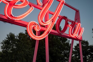 Sticker - Sign 'love you' with neon red light