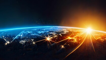 Wall Mural - Sun rising over the globe.