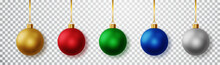 Set Of Realistic Christmas Ball Set Of Different Colors. Christmas Baubles Isolated On Transparent Background. Christmas Decorations.