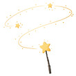 decorative magic wand with a magic trace. star shape magic wand accessory. magical witch power in illustration style isolated on background with clipping path in cartoon hand drawn style.
