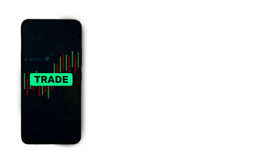 Poster - Stock market trading through mobile applications concept background with white copy space.