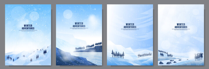 Wall Mural - vector illustration. flat winter landscape. snowy backgrounds. snowdrifts. snowfall. clear blue sky.