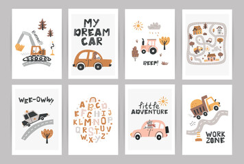 Sticker - Set of boho posters with cute nursery cars.