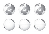 Fototapeta Boho - Set of Earth globes focusing on the Europe (top row) and the Pacific Ocean (bottom row). Carefully layered and grouped for easy editing. You can edit or remove separately the sphere, the lands, the bo