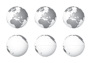 Wall Mural - Set of Earth globes focusing on the Europe (top row) and the Pacific Ocean (bottom row). Carefully layered and grouped for easy editing. You can edit or remove separately the sphere, the lands, the bo