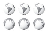 Fototapeta  - Set of Earth globes focusing on the South America (top row) and the Indian Ocean (bottom row). Carefully layered and grouped for easy editing. You can edit or remove separately the sphere, the lands, 