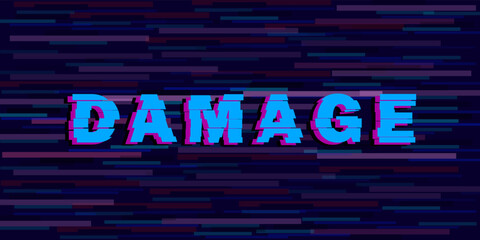 Fototapete - Glitch Text distorted font on a style background. Digital modern effect of damaged screen. For game screens, web-sites, designs, banners and business. Vector illustration.