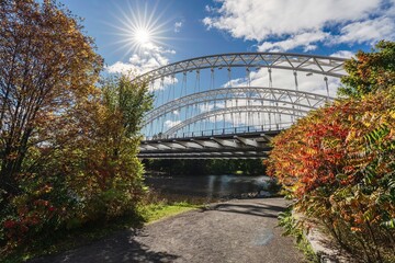 Wall Mural - A walkway through Chapman Mills Conservation Area to Vimy Memorial Bridge on the Rideau River in Ottawa, Ontario Canada