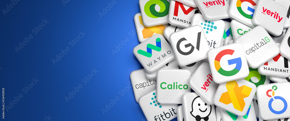 Logos of different companies of the Alphabet Holding (Google, GV Google ...