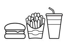 Burger Fries Drink Simple Line Drawing Icons