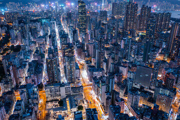 Fototapete - Top view of Hong Kong city in the evening