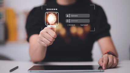 Security of future technology and Cybernetics on the Internet, finger scanning allows access to security and identification of big Data businesses, bank and Cloud Computers.