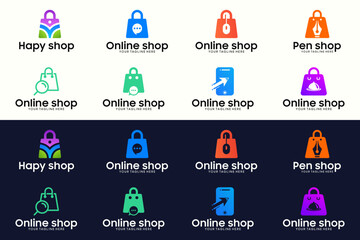 Wall Mural - online shopping logo collection, shopping cart and graphic design shopping bag logo set