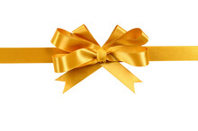 Gold Christmas Gift Bow Ribbon Horizontal Banner Isolated Transparent Background Photo PNG File