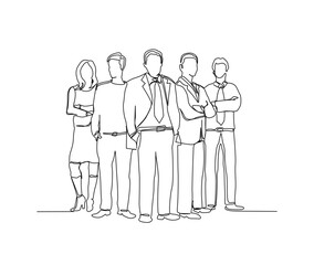 Continuous line art drawing of businessman and businesswoman standing together. business people single line art drawing vector illustration.