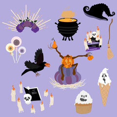 Wall Mural - Set of spooky halloween holiday flat illustrations