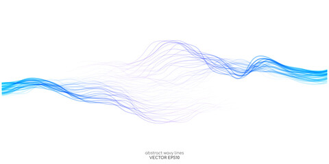 Poster - Vector abstract light lines wavy flowing dynamic in blue pink colors isolated on white background for concept of AI technology, digital, communication, 5G, science, music