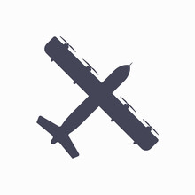 Propeller aircraft, four-engine bomber airplane silhouette. Aircraft top view icon. Flat vector illustration isolated on white background.