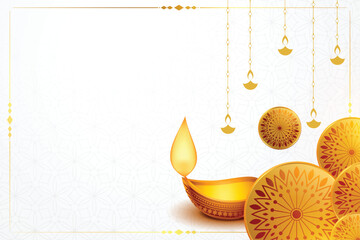 Wall Mural - happy diwali banner with golden diya and text space