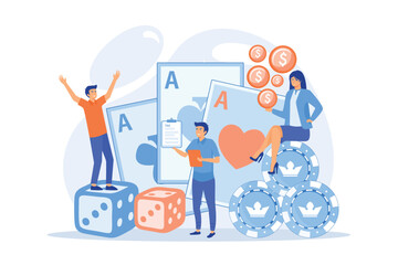 Poster - poker player, lucky casino winner flat vector character. gambling income, taxation of gambling incom