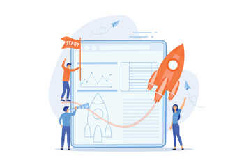 Poster - startup new business project. development process. innovation product, creative idea. start up launc