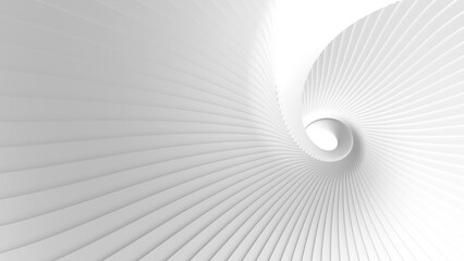 Poster - White background stripes 3D wavy pattern, elegant abstract striped pattern, interesting spiral architectural minimal white grey backdrop, 3D render illustration.