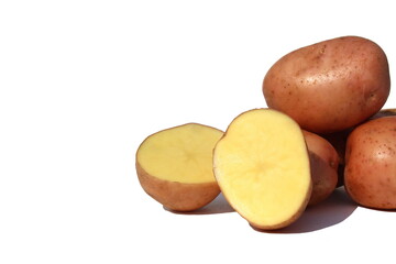 Wall Mural -  A pile of pink potatoes lies on a white isolated background.