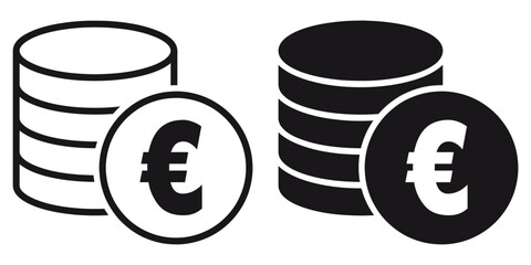 Fototapete - ofvs170 OutlineFilledVectorSign ofvs - money coin stack euro vector icon . isolated transparent . black outline and filled version . AI 10 / EPS 10 . g11509
