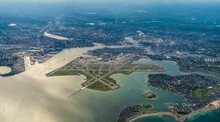 Aerial View Of The Area Around Boston And "Edward Lawrence Logan International Airport" With Runway Environment 