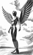 3d illustration - drawings sketch of cyborg angel of death