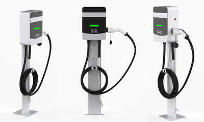 Public charging battery for modern electric vehicles with mockup. 3d illustration