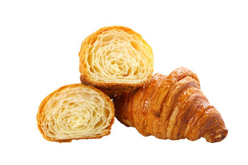 Fresh tasty croissants on transparency background. French pastry.