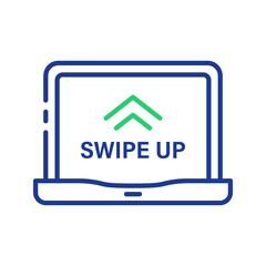 Poster - Gesture Up on Computer Touch Screen Line Icon. Swipe Up in Laptop Linear Pictogram. Move Touchscreen Technology Drag Action on Device Outline Icon. Editable Stroke. Isolated Vector Illustration