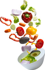 vegetables falling into bowl