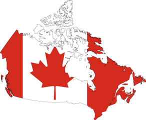 Wall Mural - Canada Map Flag. Canadian Border Boundary Country Shape Nation National Outline Atlas Flag Sign Symbol Banner. Transparent PNG Flattened JPG Flat JPEG